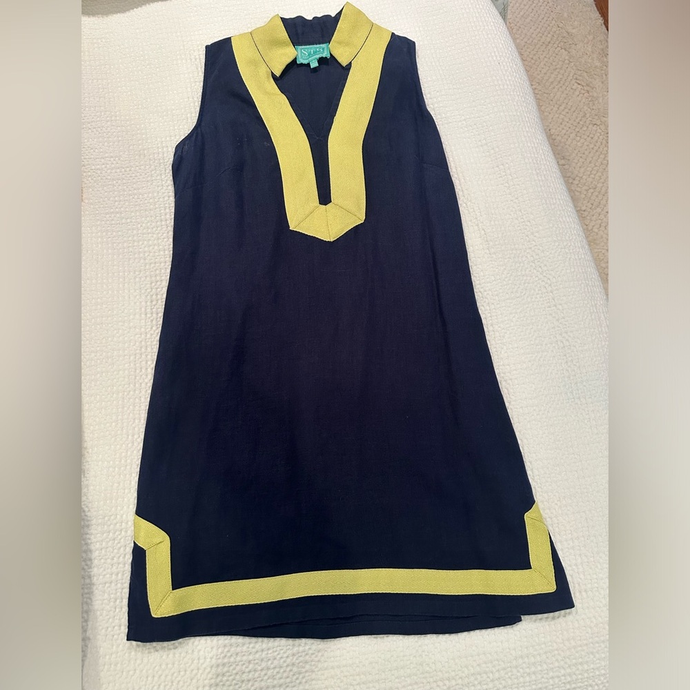 100% linen SZ Small Sail To Sable (STS) blue classic short tunic